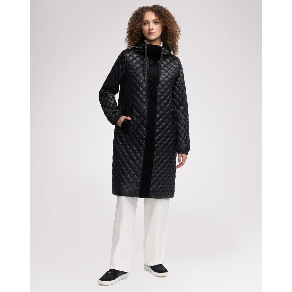 New Pajar Women’s Peridot Diamond Quilted Longline Jacket Black Size Small